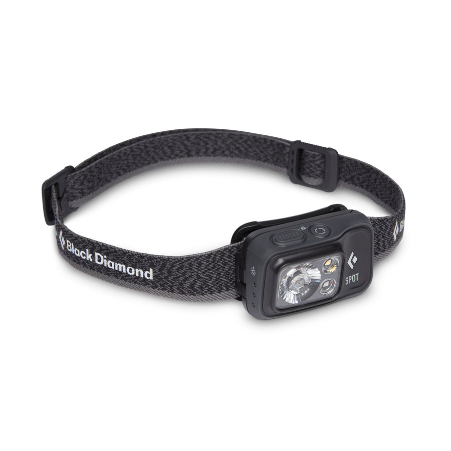 Black Diamond Spot 400 headlamp in graphite with elastic headband