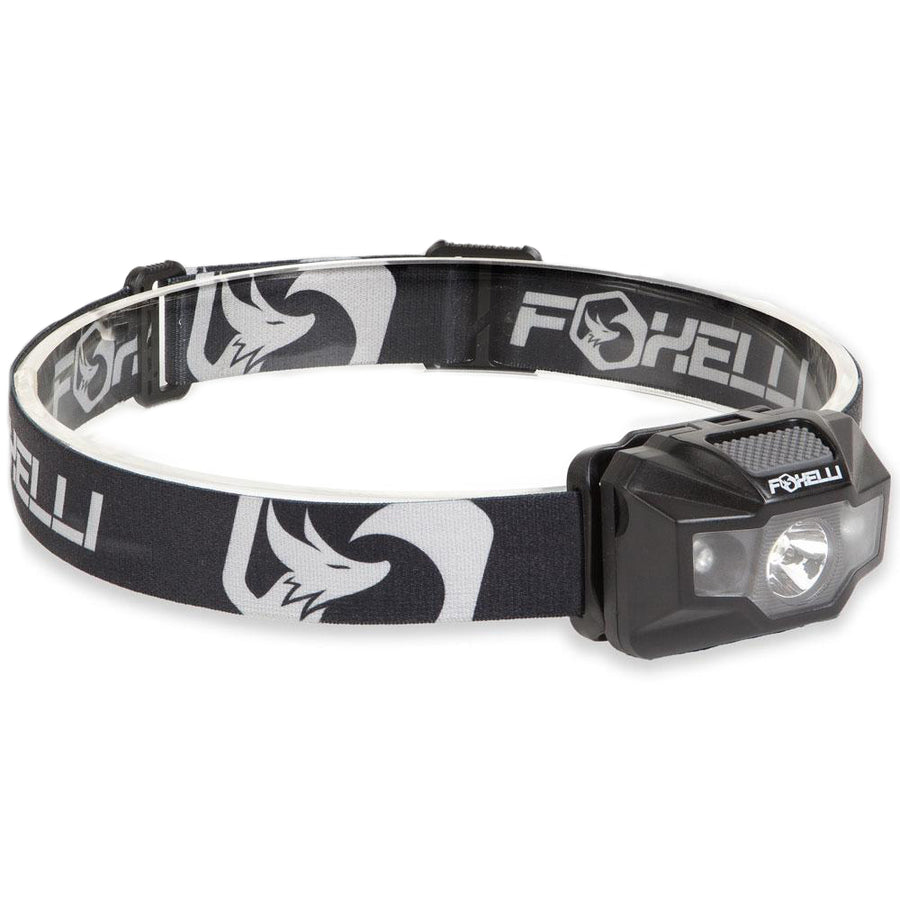 Foxelli MX200 USB-C rechargeable headlamp in black with adjustable elastic headband