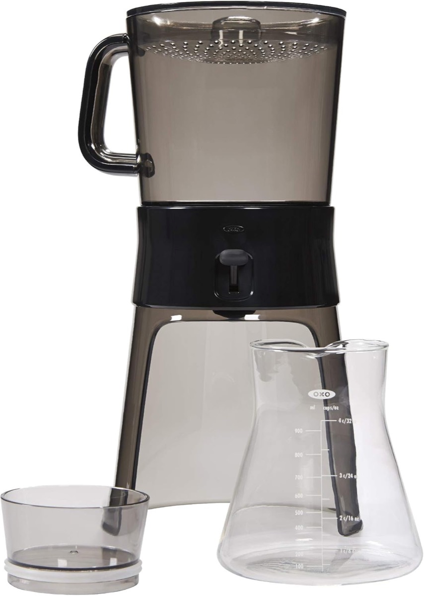 OXO Good Grips 32 oz cold brew coffee maker with glass carafe, brew tank, and stainless steel mesh filter