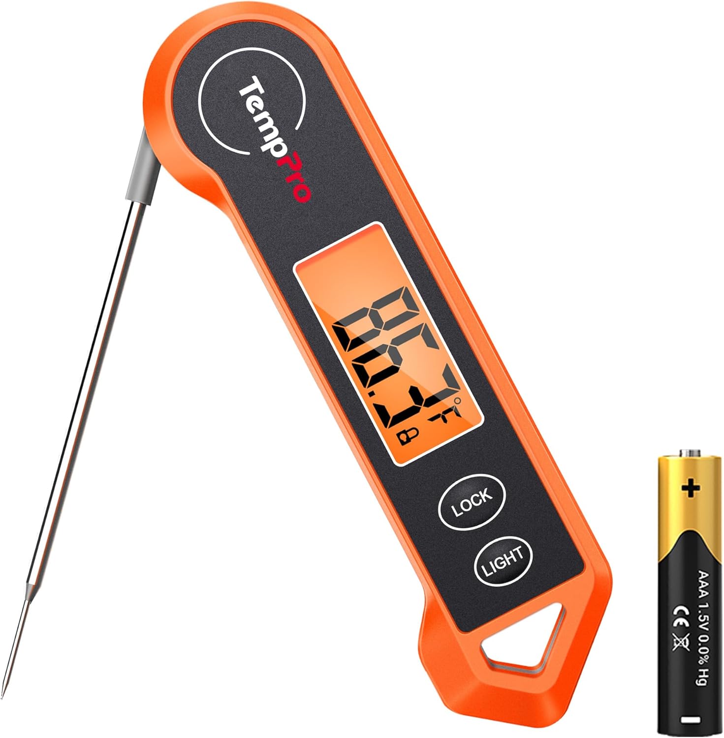 ThermoPro TP19H digital instant read meat thermometer with long folding stainless steel probe and backlit display