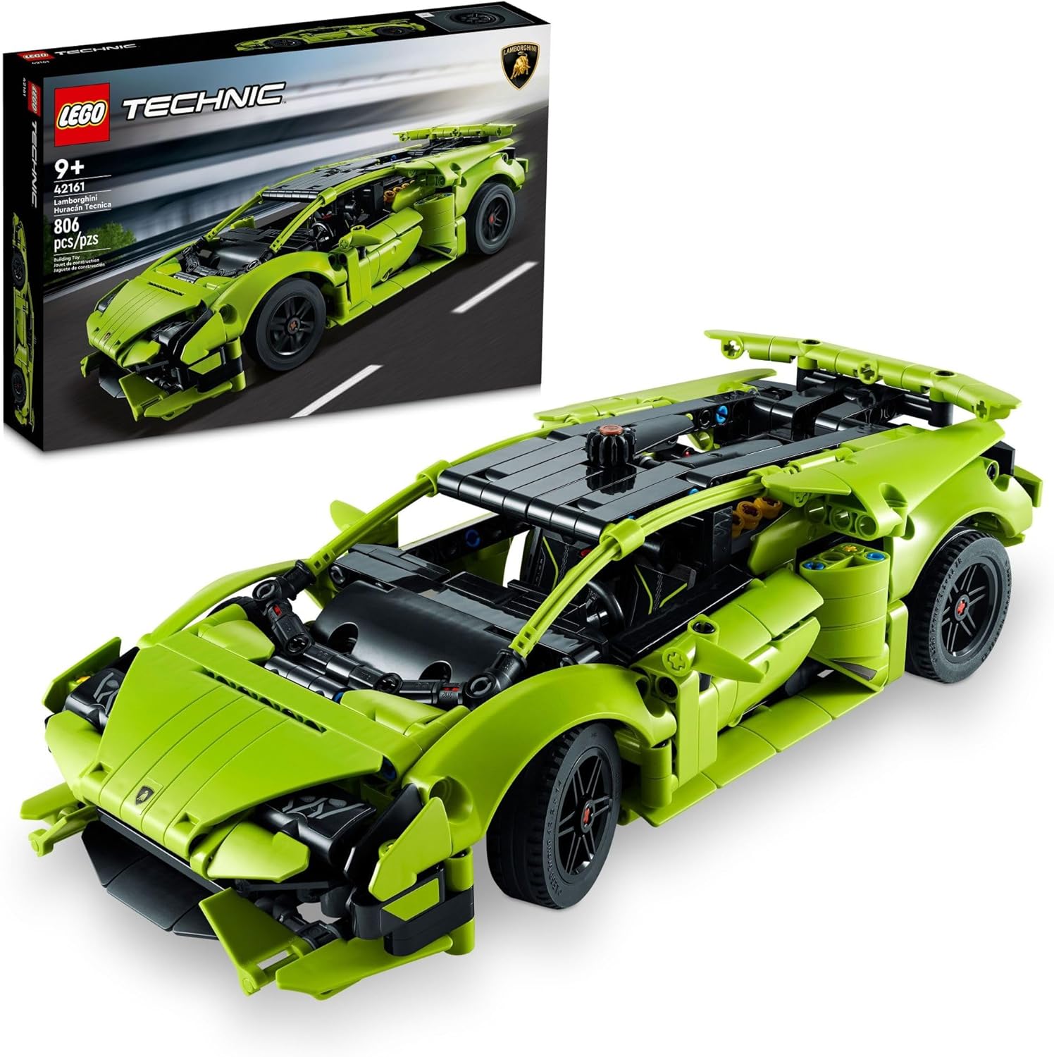 LEGO Technic 42161 Lamborghini Huracán Tecnica green sports car model, our top pick for adult builders