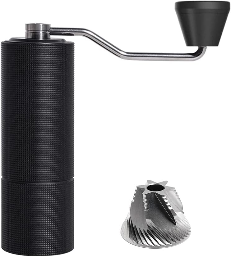 TIMEMORE Chestnut C3 manual coffee grinder with matte black cylindrical body, textured silicone grip band, and folding silver handle