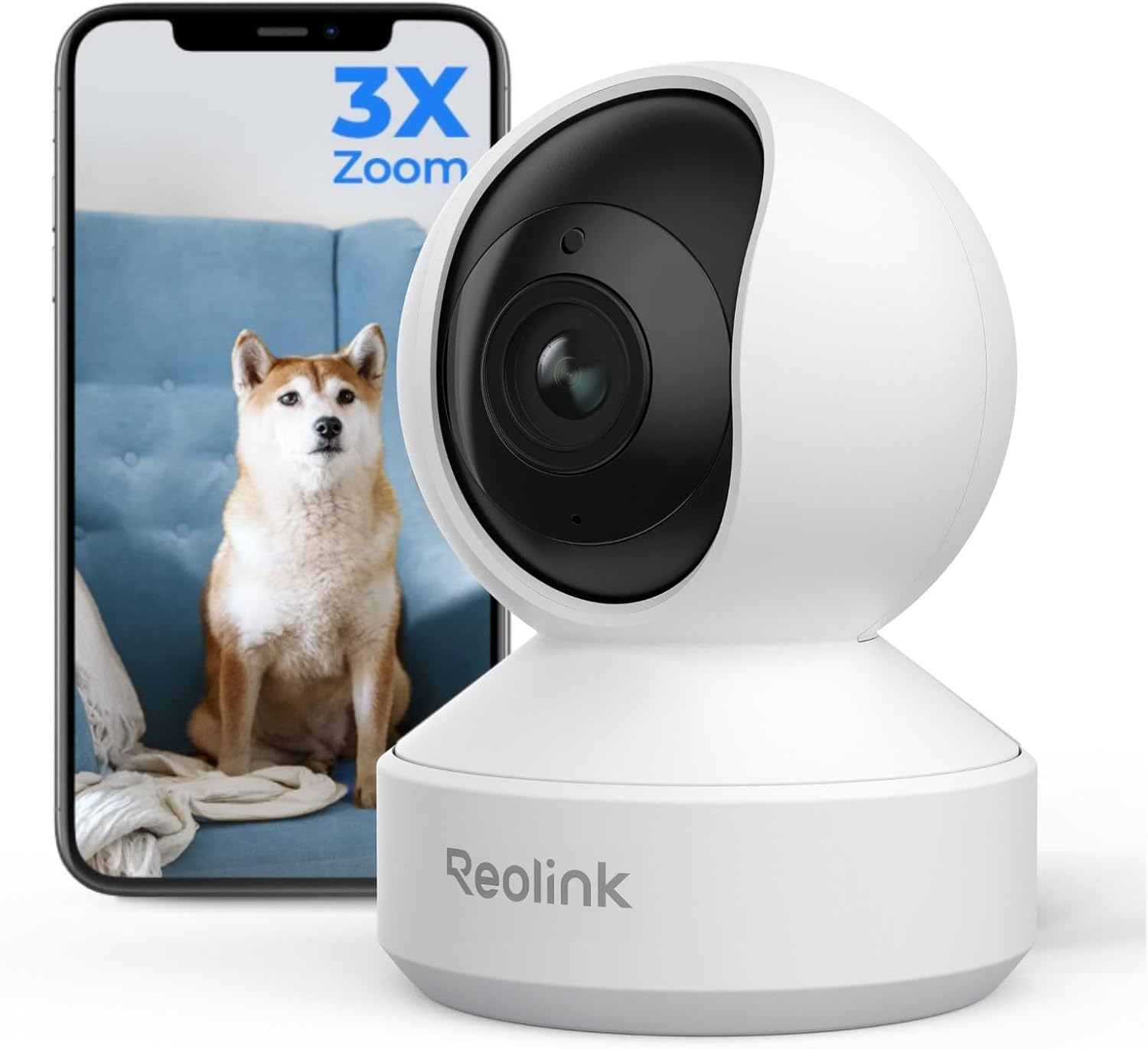 Reolink E1 Zoom 4K UHD pan/tilt indoor camera, white tilt-and-rotate body with 3X optical zoom lens module