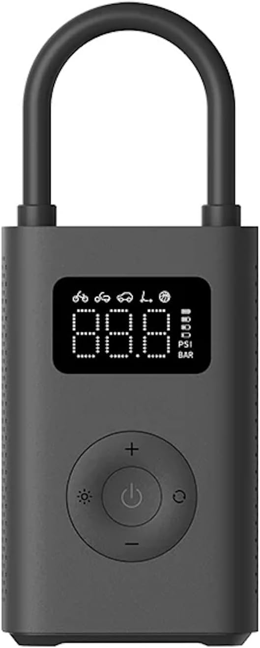 Xiaomi Mi Portable Electric Air Compressor 2 in black with LED display showing tire pressure