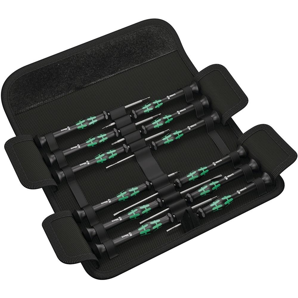 Wera Kraftform Micro-Set/12 precision electronics screwdrivers in a compact desktop stand
