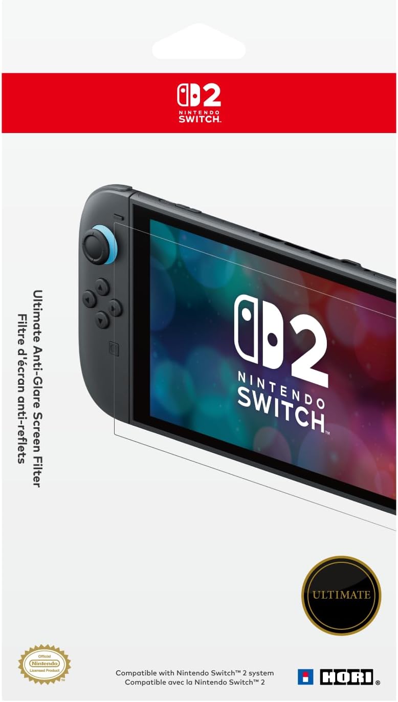 HORI Ultimate Anti-Glare Screen Filter for Nintendo Switch 2, officially licensed matte anti-reflective protector