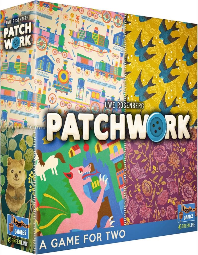 Patchwork Revised Edition two-player quilting board game by Lookout Games with polyomino fabric tiles and button tokens