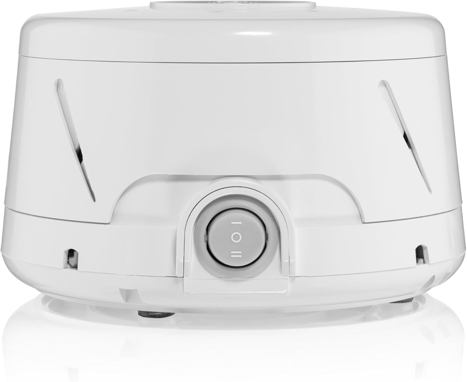 Yogasleep Dohm Classic white noise machine, a round white device with a slotted top that produces fan-based sound
