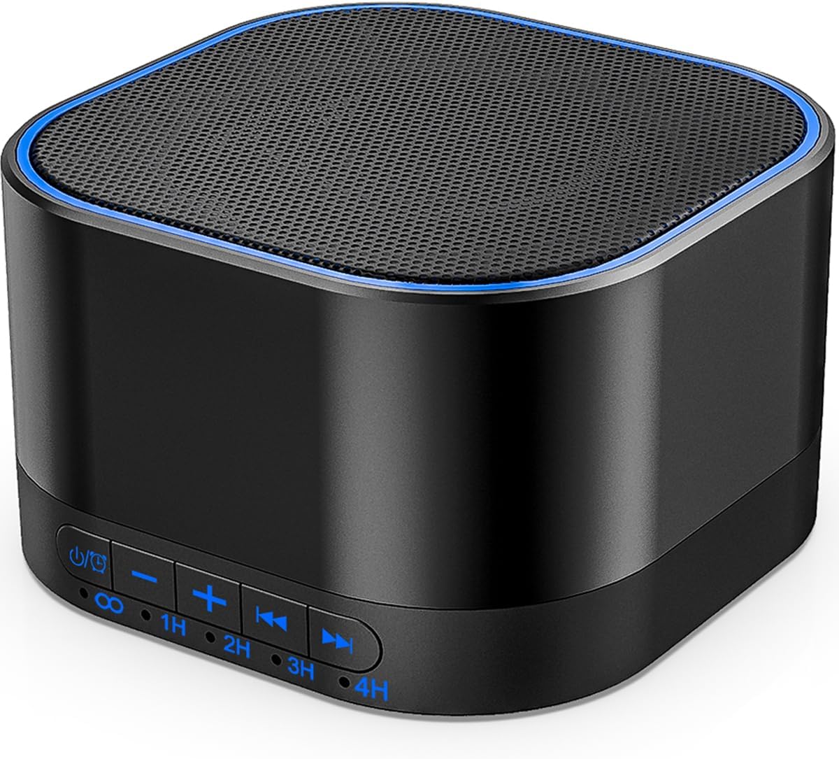 Magicteam white noise sound machine, a small rounded white device with control buttons on top