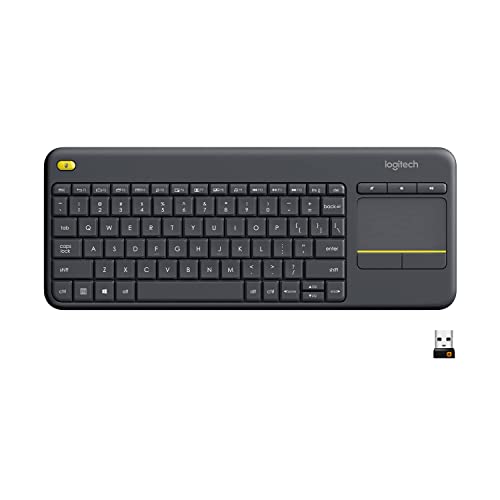 Logitech K400 Plus wireless touch keyboard with integrated trackpad and USB receiver