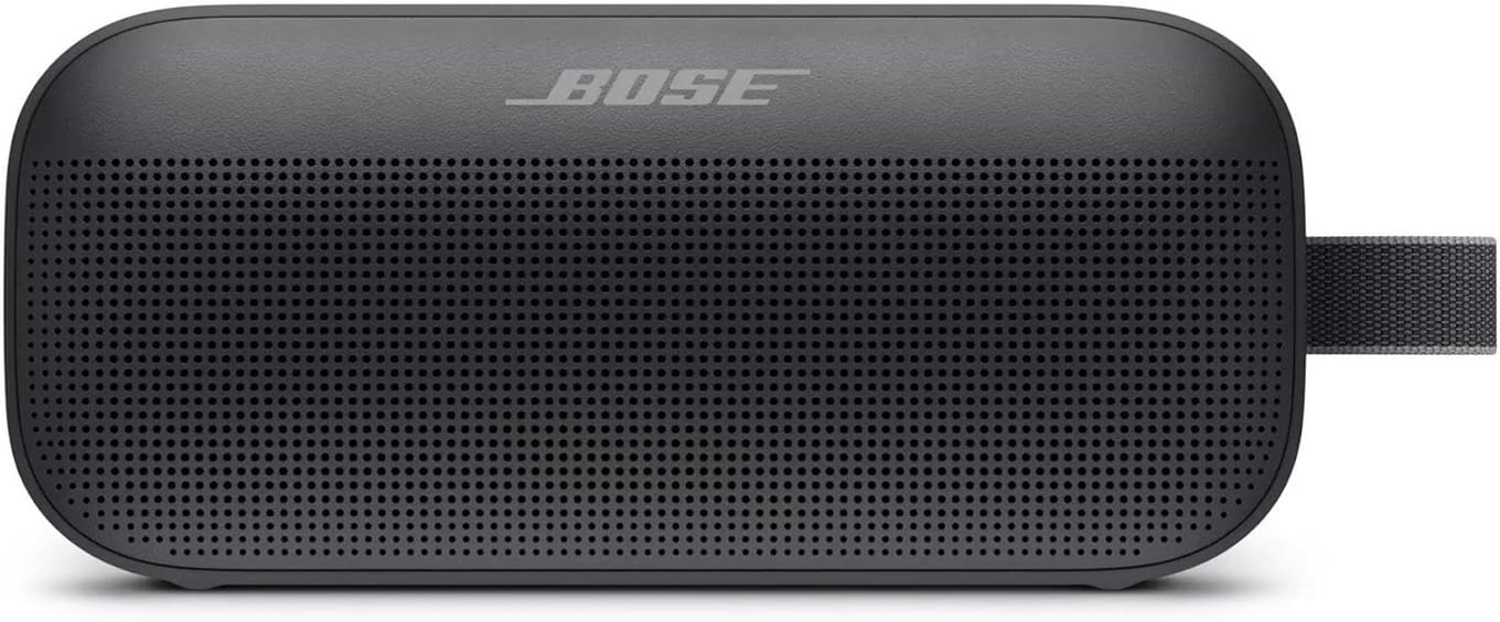 Bose SoundLink Flex portable Bluetooth speaker in black with flat teardrop design and utility loop
