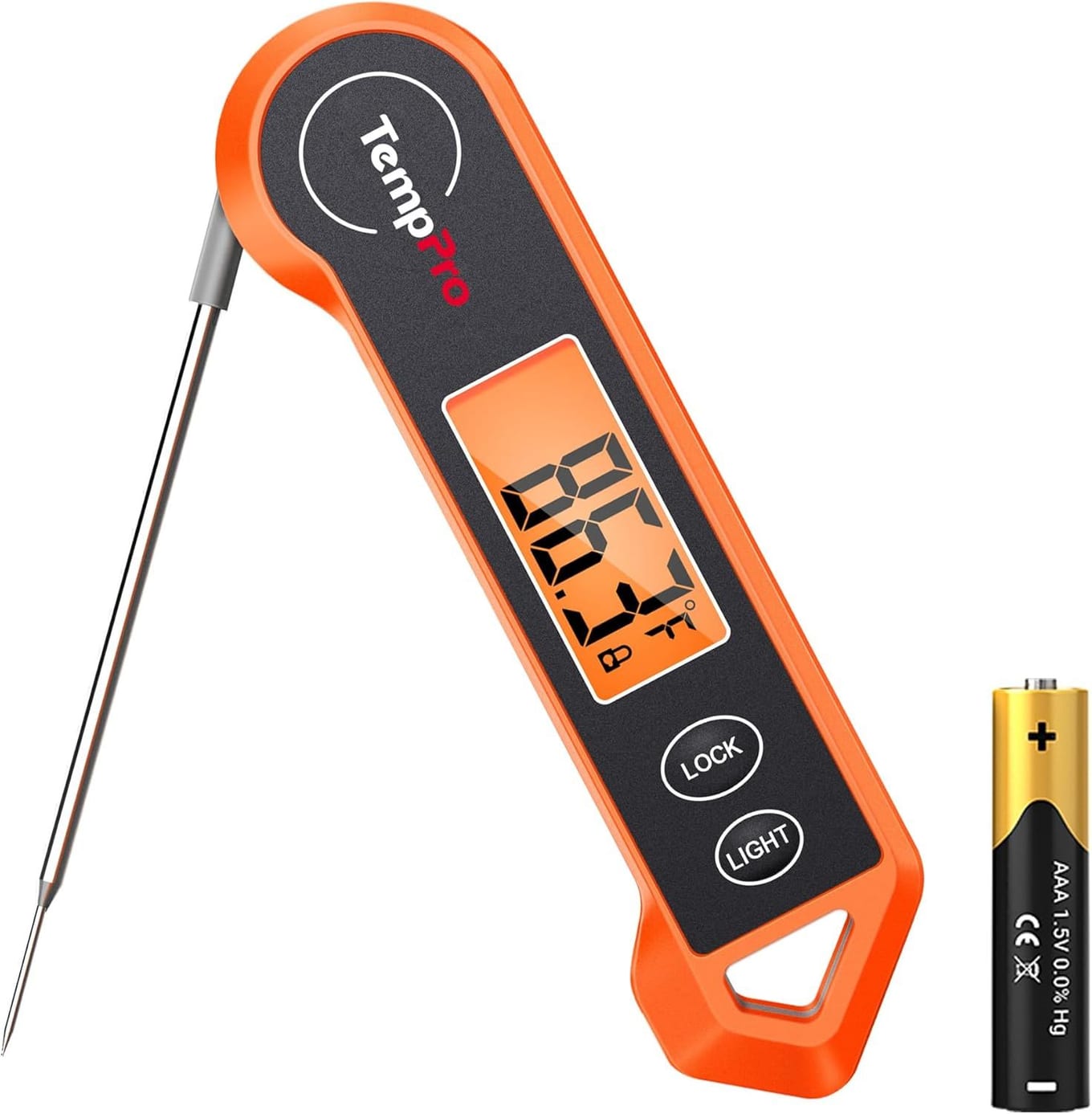 TempPro TP19H instant-read meat thermometer with foldable probe and backlit display