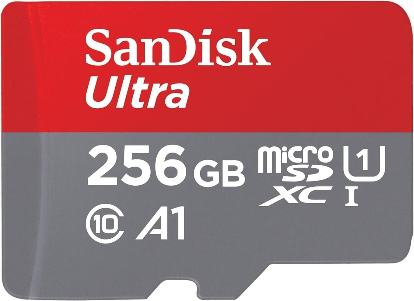 SanDisk Ultra 256GB microSDXC card in red and gray with bundled SD adapter