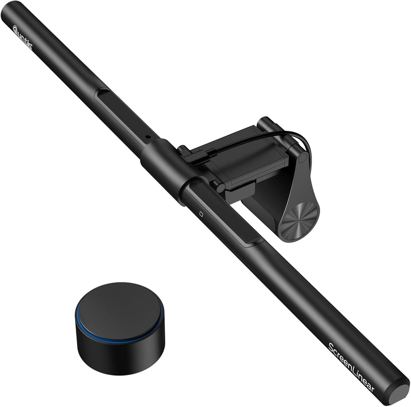 Quntis Monitor Light Bar PRO plus with wireless remote control, mounted on a curved gaming monitor