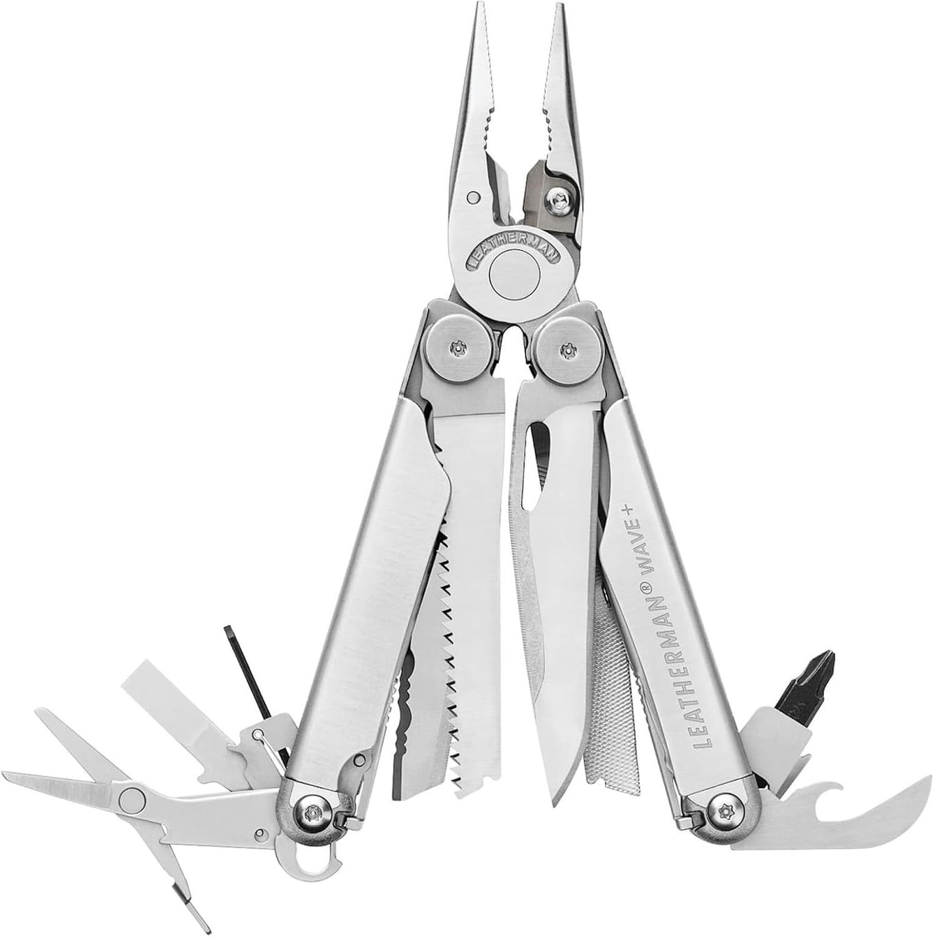 Leatherman Wave+ 18-in-1 stainless steel multi-tool with pliers extended