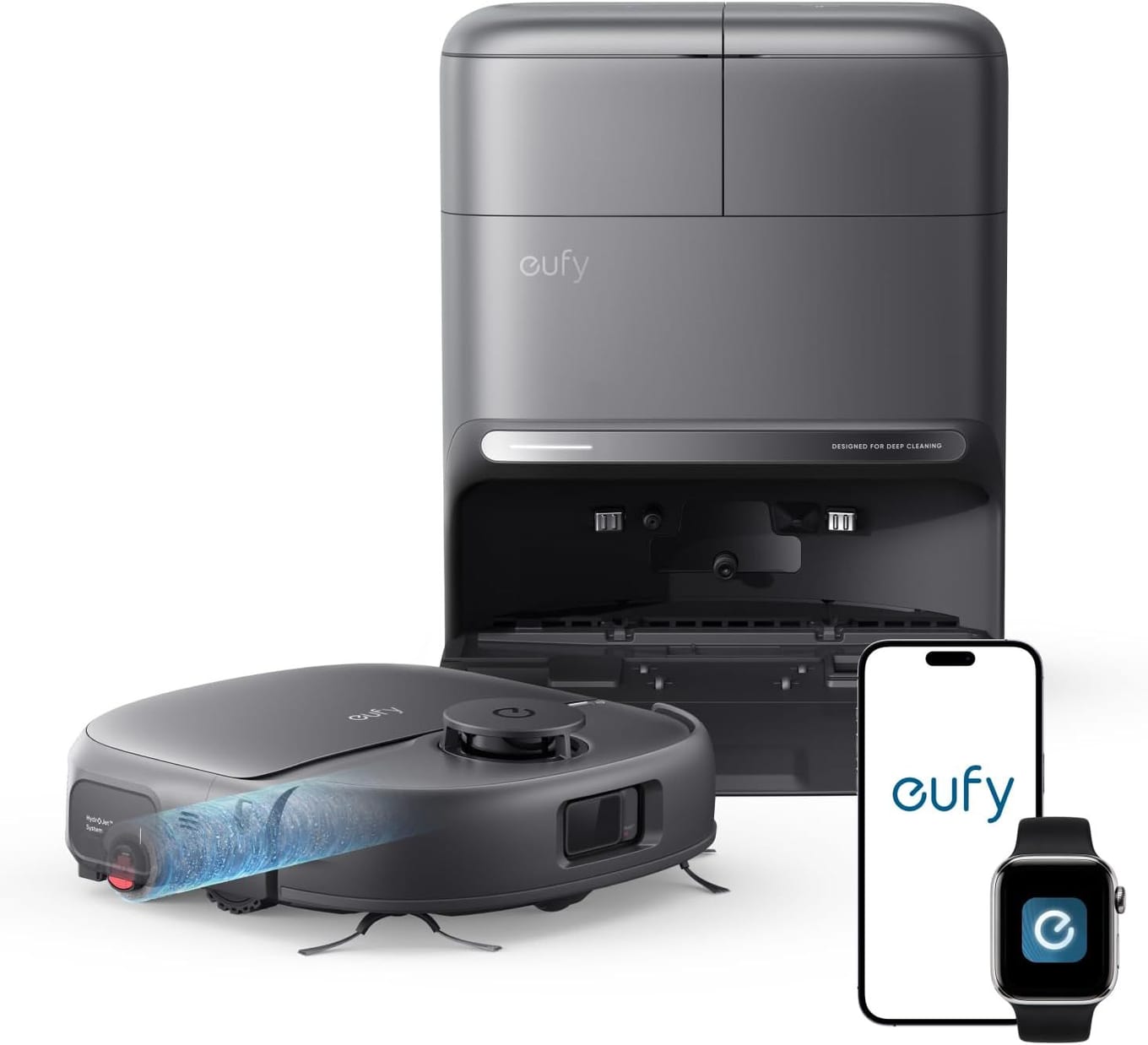 eufy C28 white robot vacuum and mop combo with roller mop and self-emptying station