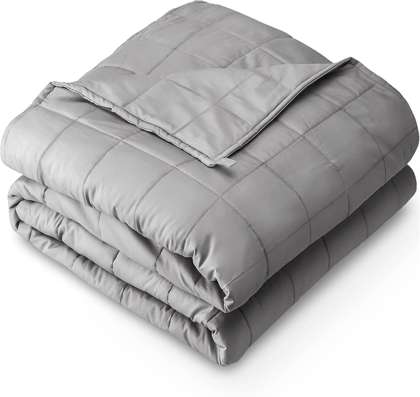 Bare Home weighted blanket in light grey shown folded with visible quilted stitching and natural cotton twill cover