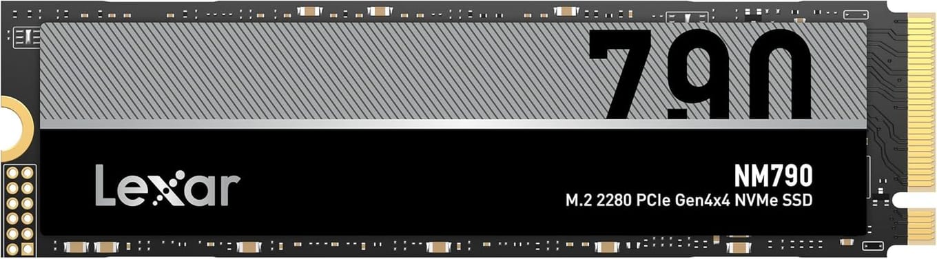Lexar NM790 M.2 SSD with a black and grey label printed M.2 2280 PCIe Gen4x4 NVMe SSD