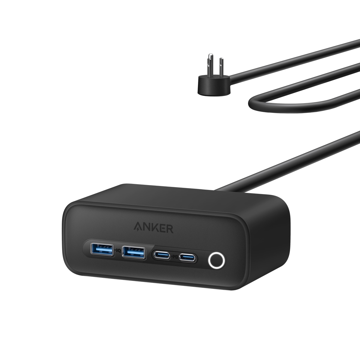 Anker 525 Charging Station matte black desktop hub with front USB-C and USB-A ports