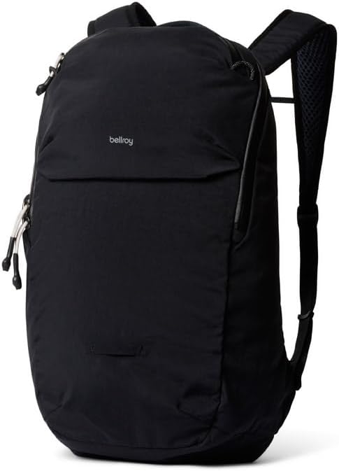 Bellroy Lite Ready Pack lightweight black travel backpack with curved front panel and slim shoulder straps