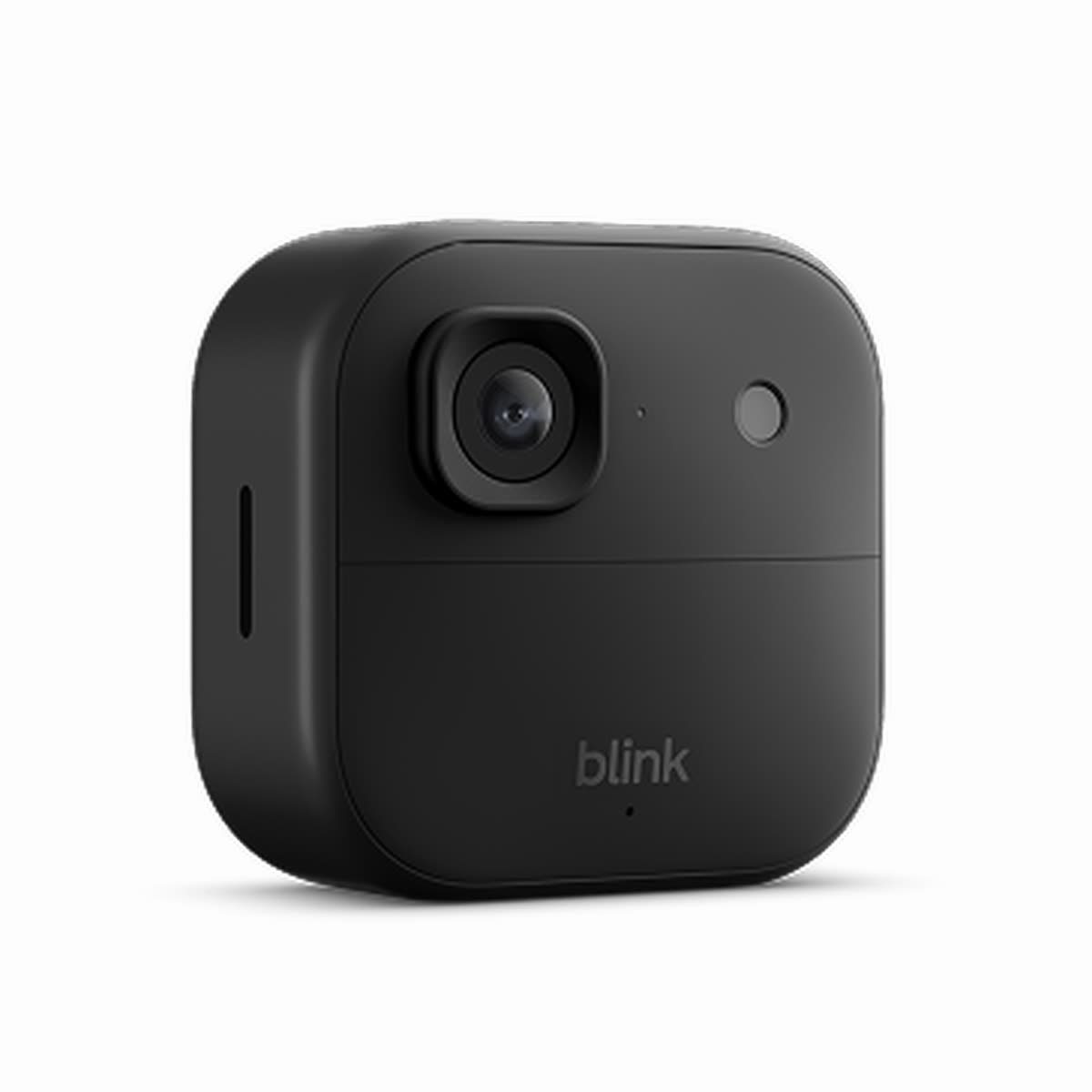 Blink Outdoor 2K+ black wire-free security camera with compact square housing and front lens