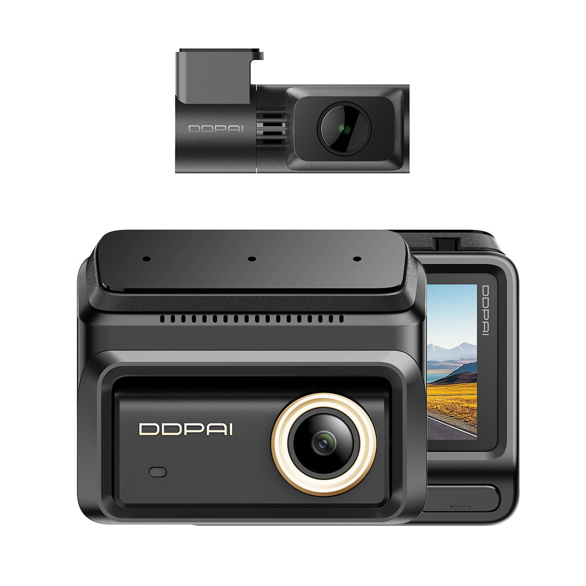 DDPAI Z90 Pro 2CH black 4K front dash cam with 3-inch screen and compact 2K rear camera