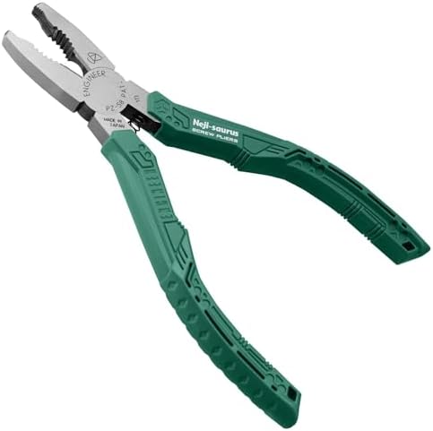 Engineer PZ-58 Neji-Saurus screw extraction pliers with green elastomer grips and serrated steel jaws
