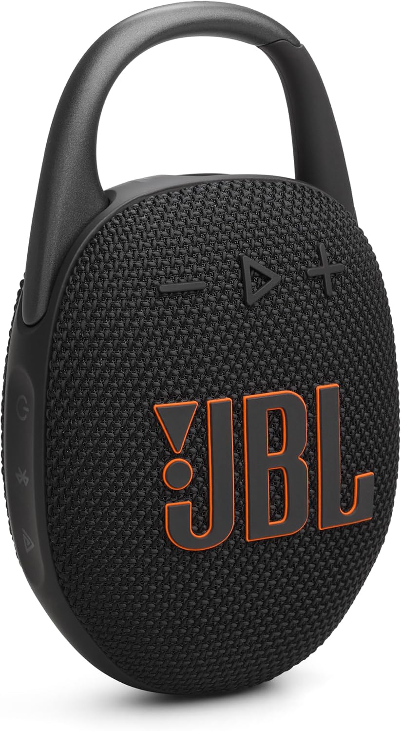 JBL Clip 5 ultra-portable waterproof Bluetooth speaker with integrated carabiner in black finish