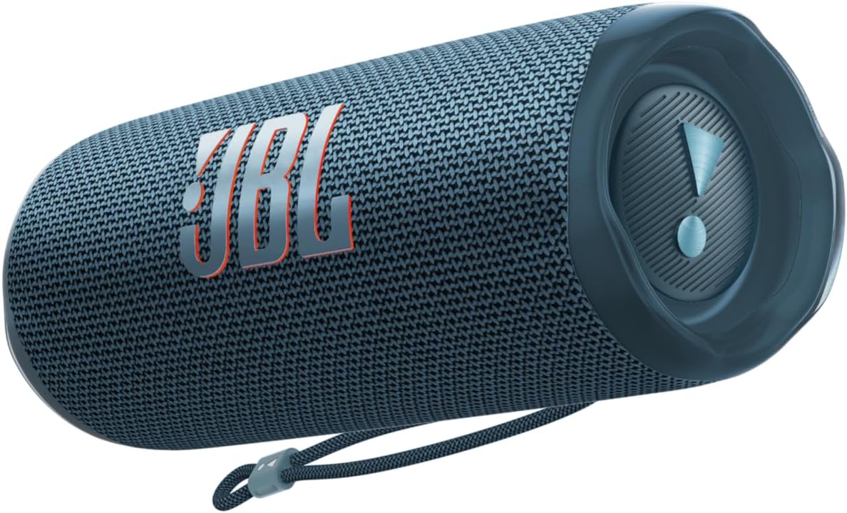 JBL Flip 6 portable Bluetooth speaker in blue with cylindrical design and fabric-wrapped body
