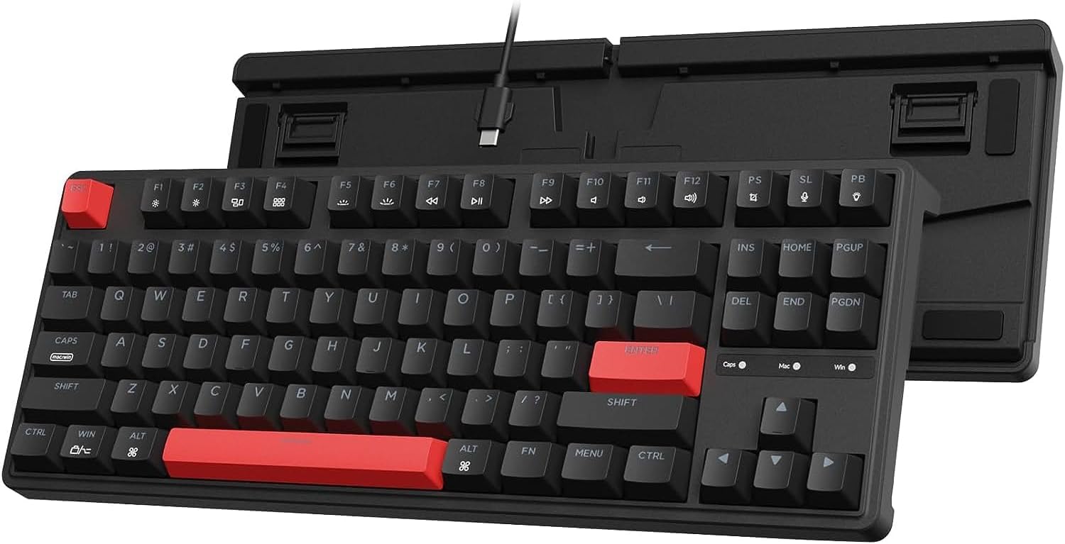 Keychron C3 Pro TKL mechanical keyboard with black case, red and black keycaps, and red LED backlight