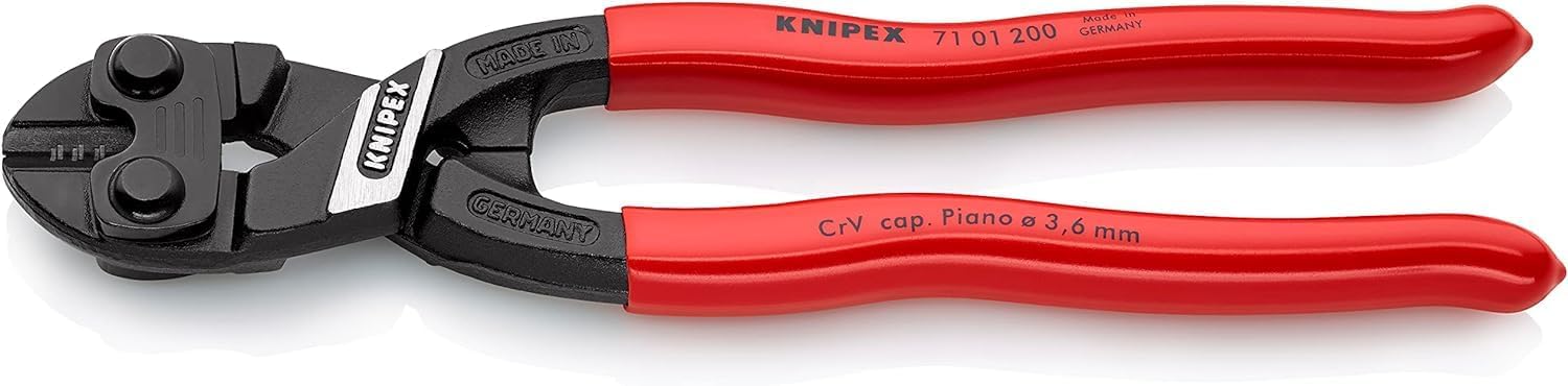 KNIPEX CoBolt 71 01 200 compact bolt cutters with red plastic-coated handles and precision cutting edges
