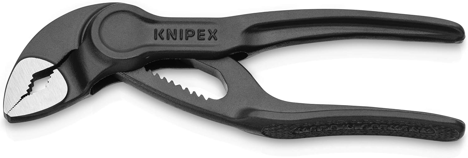 KNIPEX Cobra XS 4-inch compact water pump pliers with red textured handles and chrome vanadium steel jaws