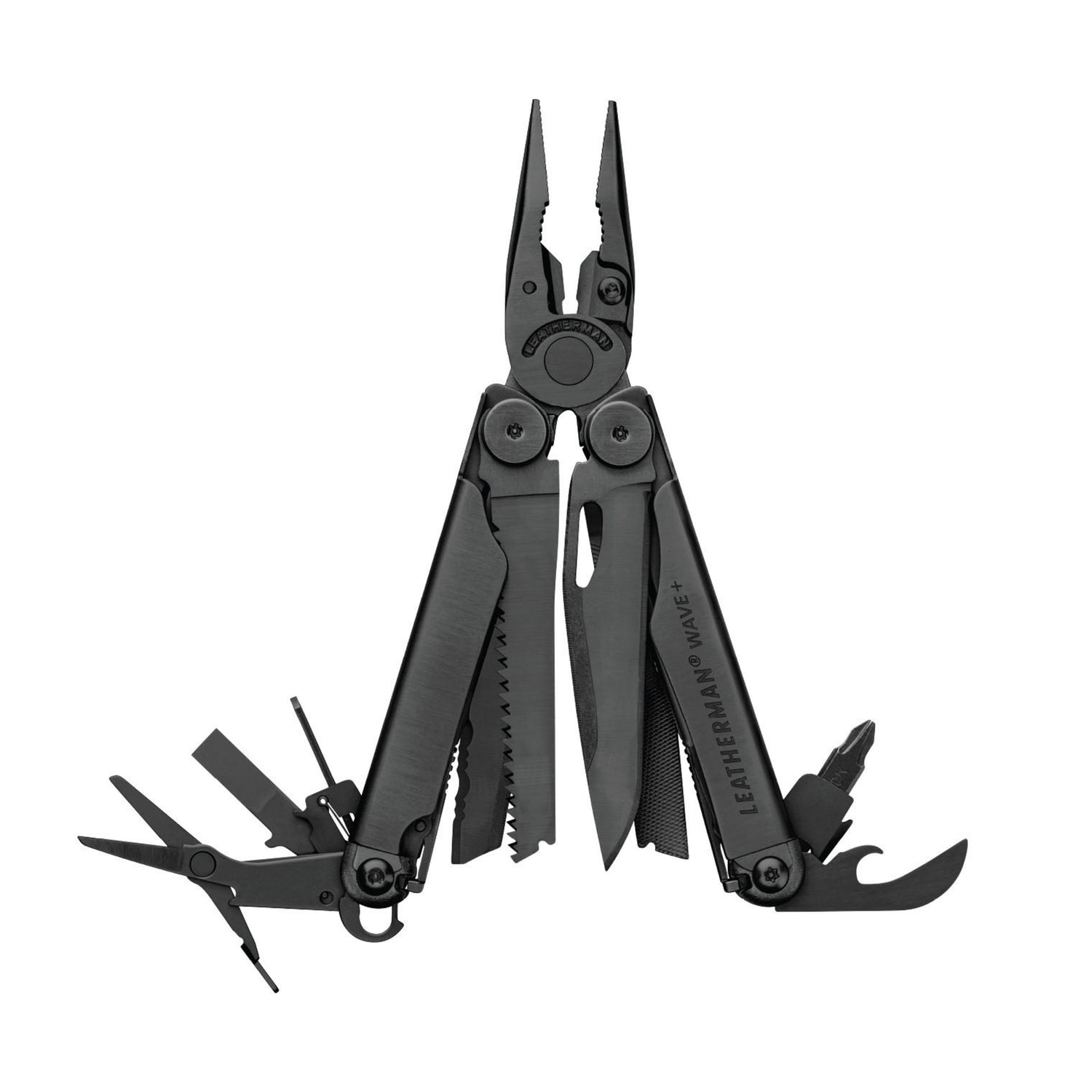 Leatherman Wave+ stainless steel 18-in-1 multi-tool with butterfly design and needle-nose pliers