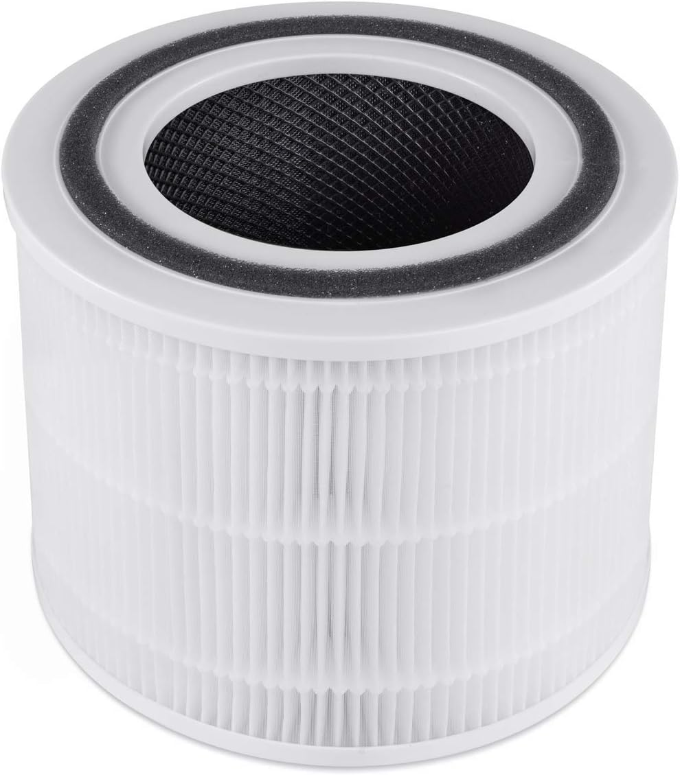 LEVOIT Core 300 white cylindrical HEPA air purifier with circular top touch-control panel and perforated 360-degree air-intake base