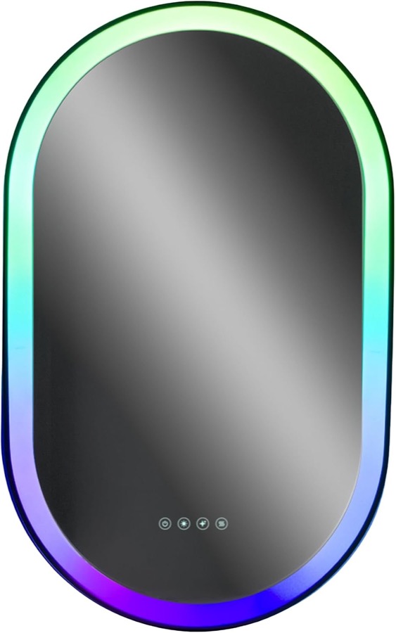 LIFX SuperColor Mirror, a frameless smart vanity mirror with color RGBIC front and back lighting and tactile control buttons