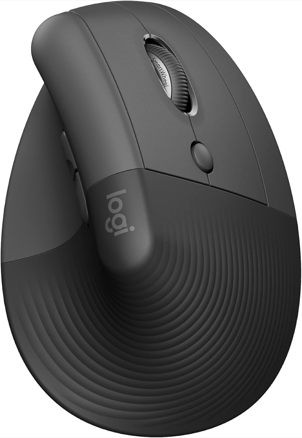 Logitech Lift vertical ergonomic mouse in graphite with upright 57 degree shape and textured thumb rest