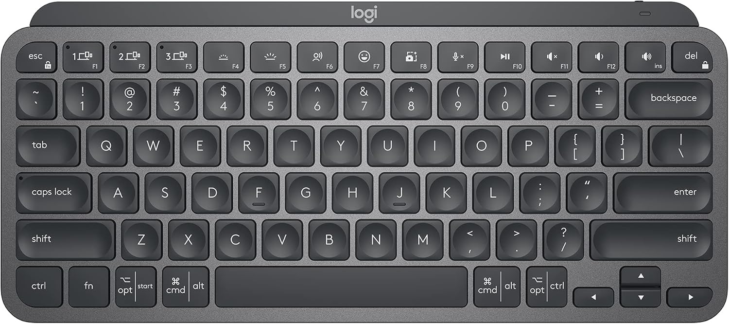 Logitech MX Keys Mini compact wireless keyboard in graphite with backlit keys and metal build