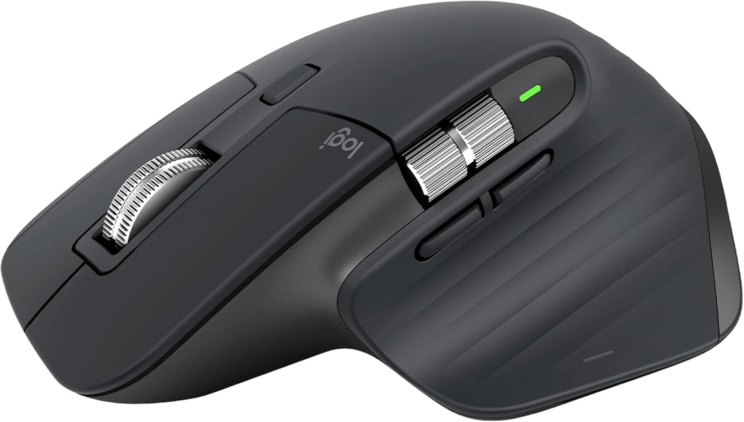 Logitech MX Master 3S wireless ergonomic mouse in graphite with sculpted thumb rest and MagSpeed scroll wheel