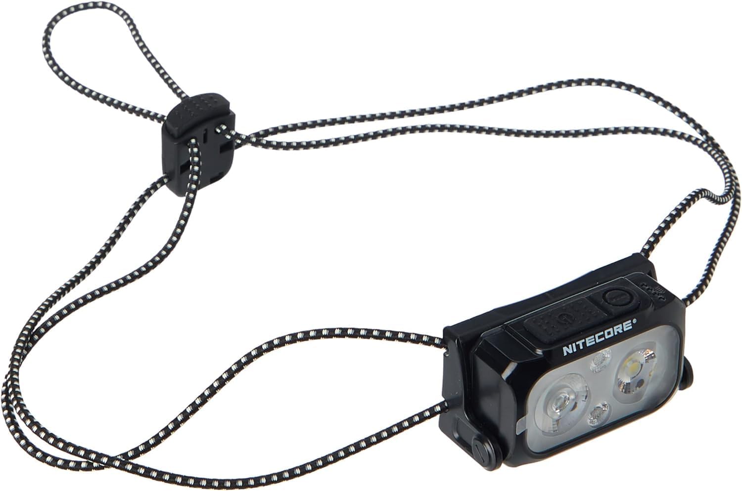 Nitecore NU25 UL ultralight headlamp with black body and adjustable headband on white background