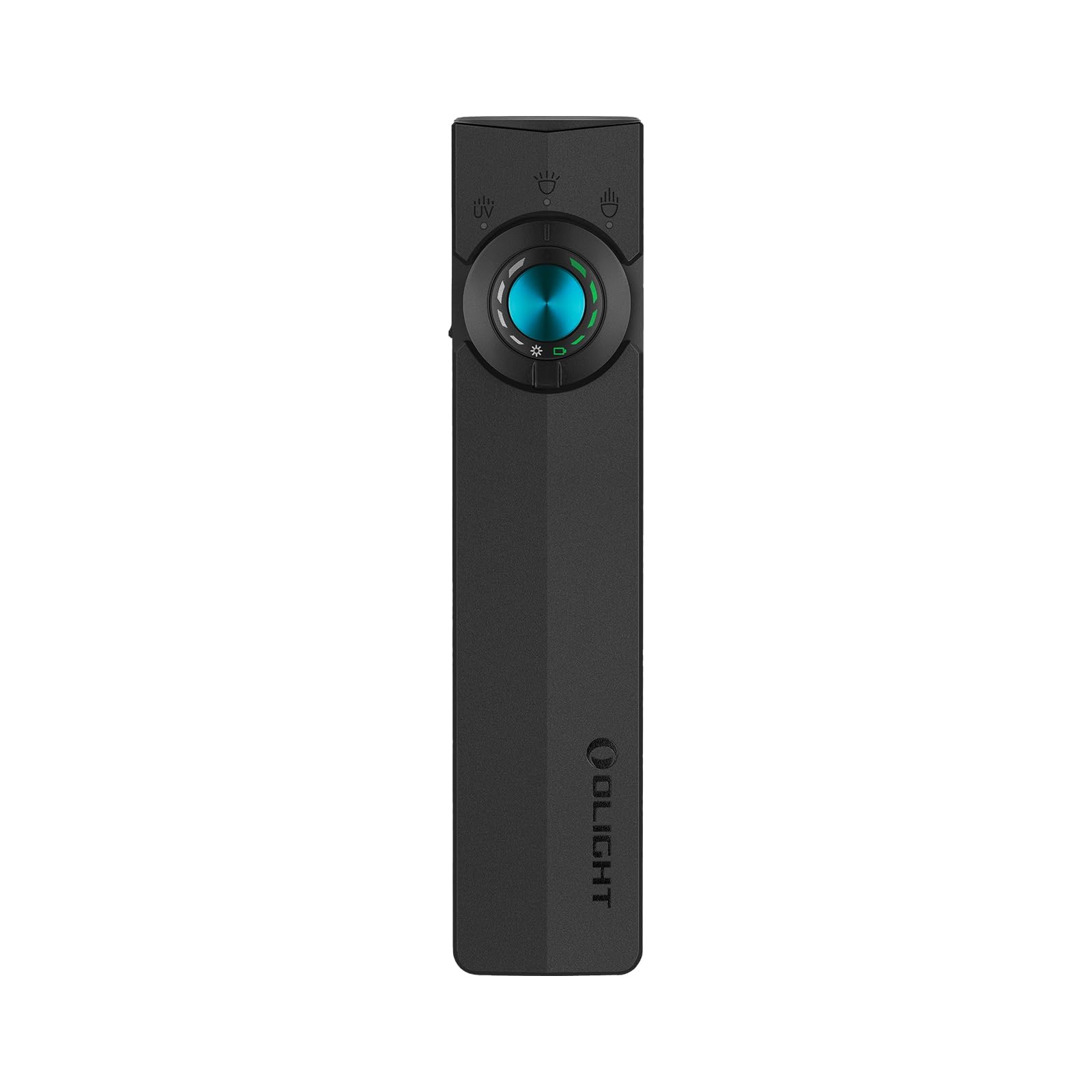 Olight ArkPro Matte Black neutral-white flat EDC flashlight with blue rotary selector and textured aluminum body