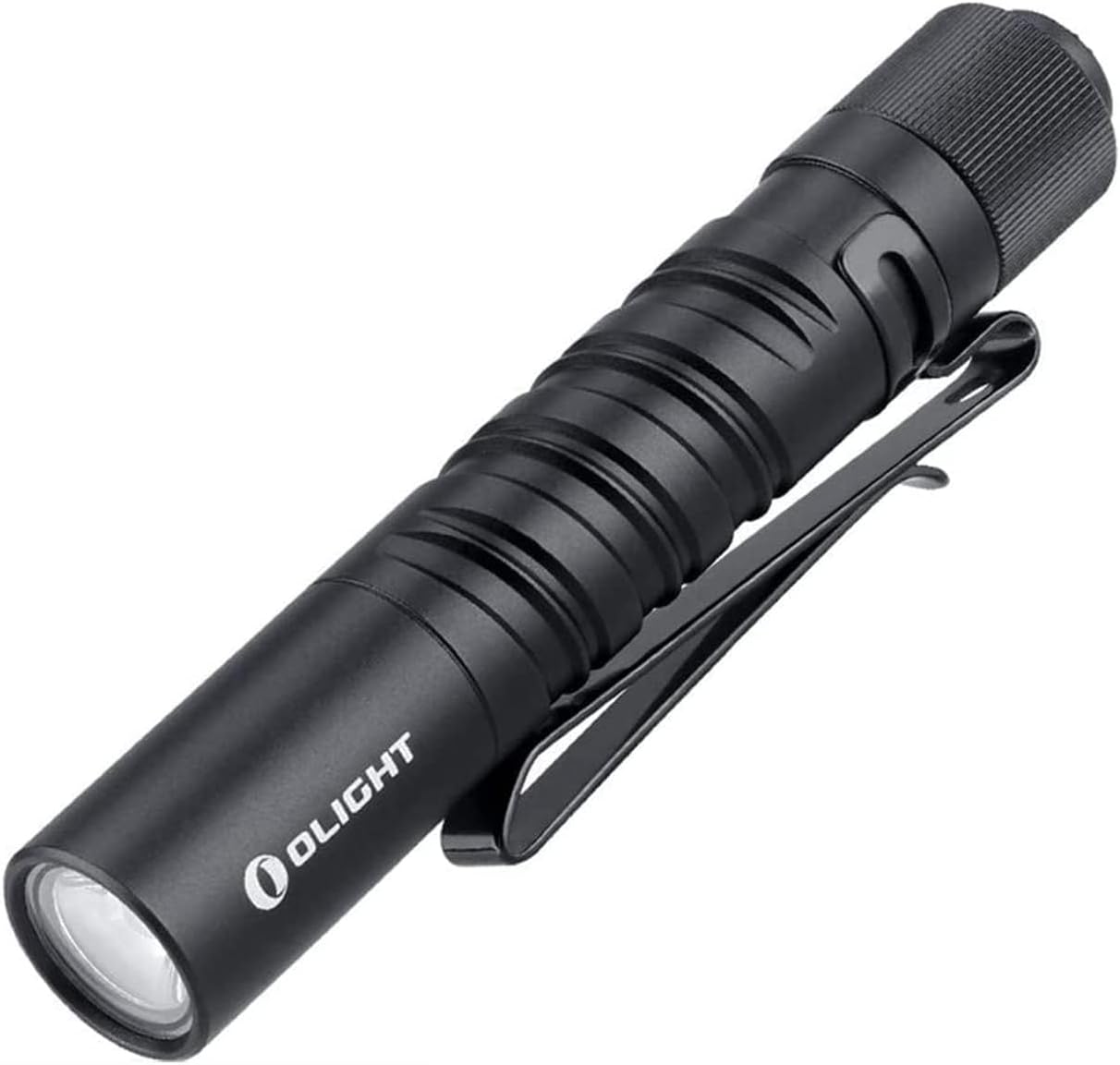 Olight i3T EOS black compact EDC flashlight with textured grip and pocket clip