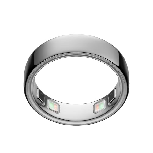 Oura Ring 5 in Silver, a slim titanium smart ring shown from the side