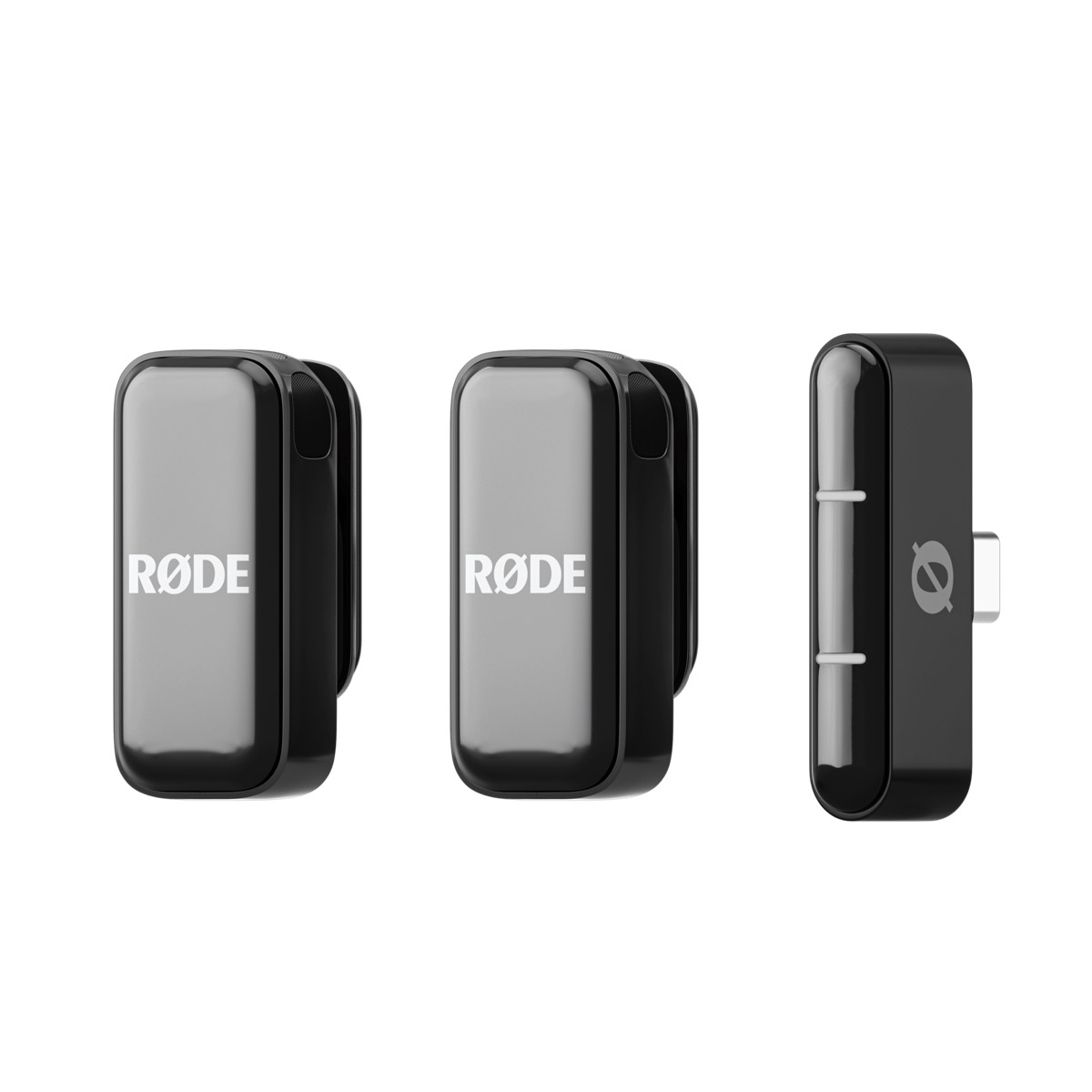 RØDE Wireless Micro USB-C black dual wireless microphone kit with two clip-on transmitters, receiver, and charging case