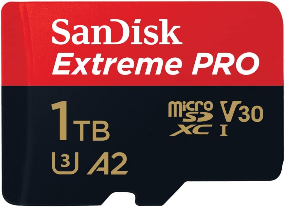 SanDisk Extreme PRO microSDXC memory card shown face on, with its capacity and class markings printed across the front