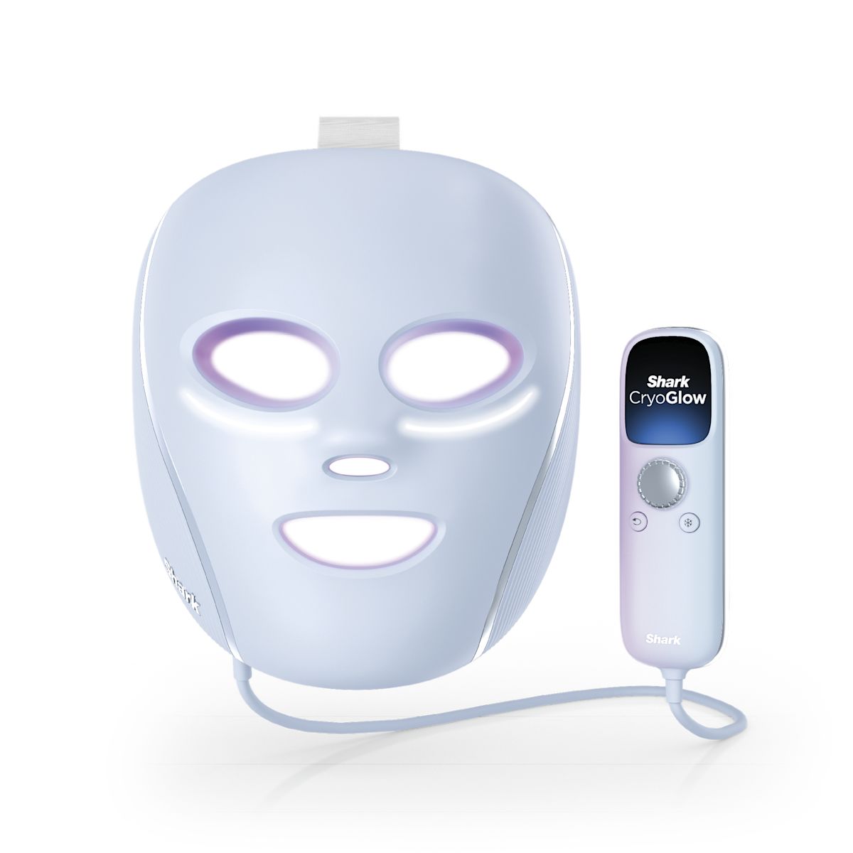 Shark CryoGlow FW312 LED face mask in Blue Frost with under-eye cooling plates and contoured light-therapy design