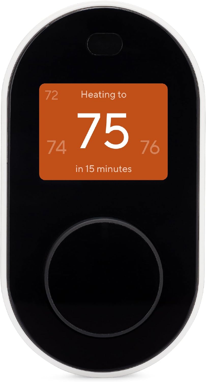 Wyze Programmable Smart WiFi Thermostat with matte black circular body and rotating ring control on a white background