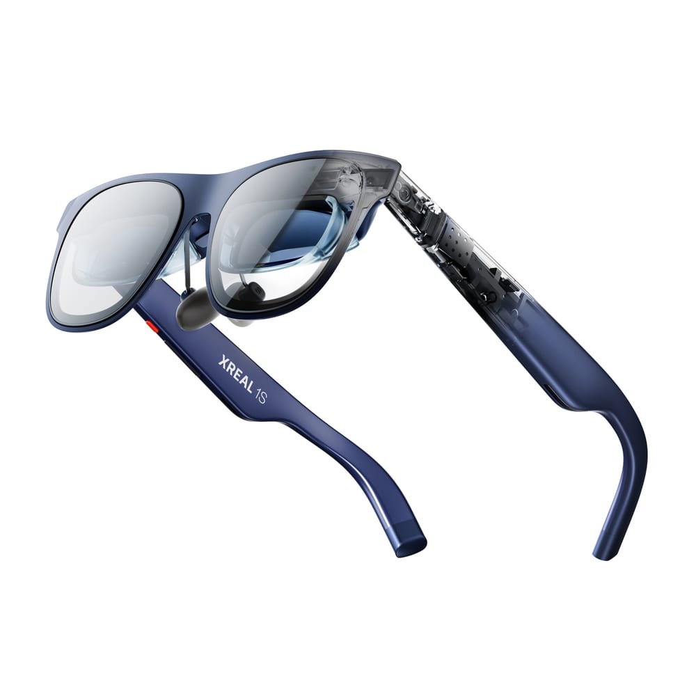 XREAL 1S AR glasses in dark blue with transparent temples